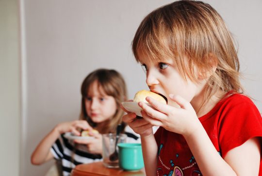 A picture of kids eating