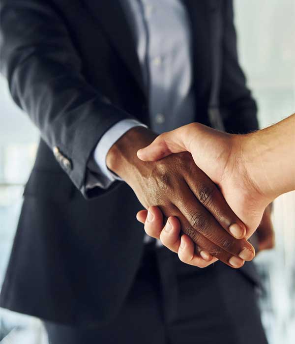 Professional businessmen in suits shaking hands